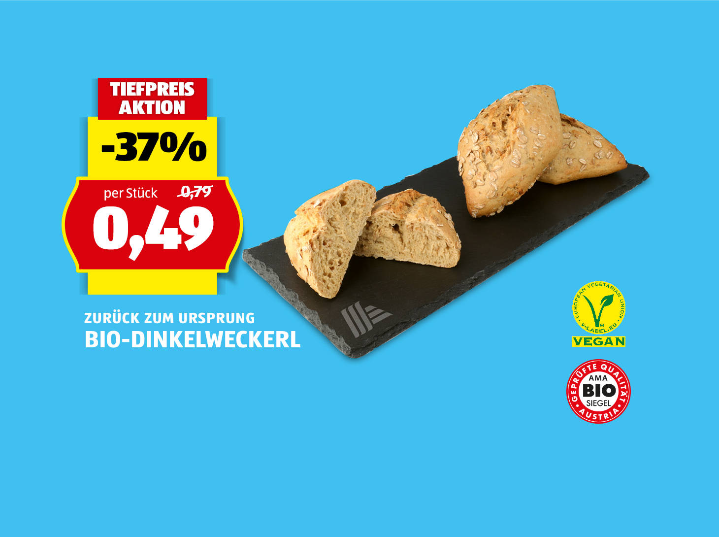 Zurück zum Urpsrung Bio-Dinkelweckerl, statt € 0,79 per Stück nur € 0,49