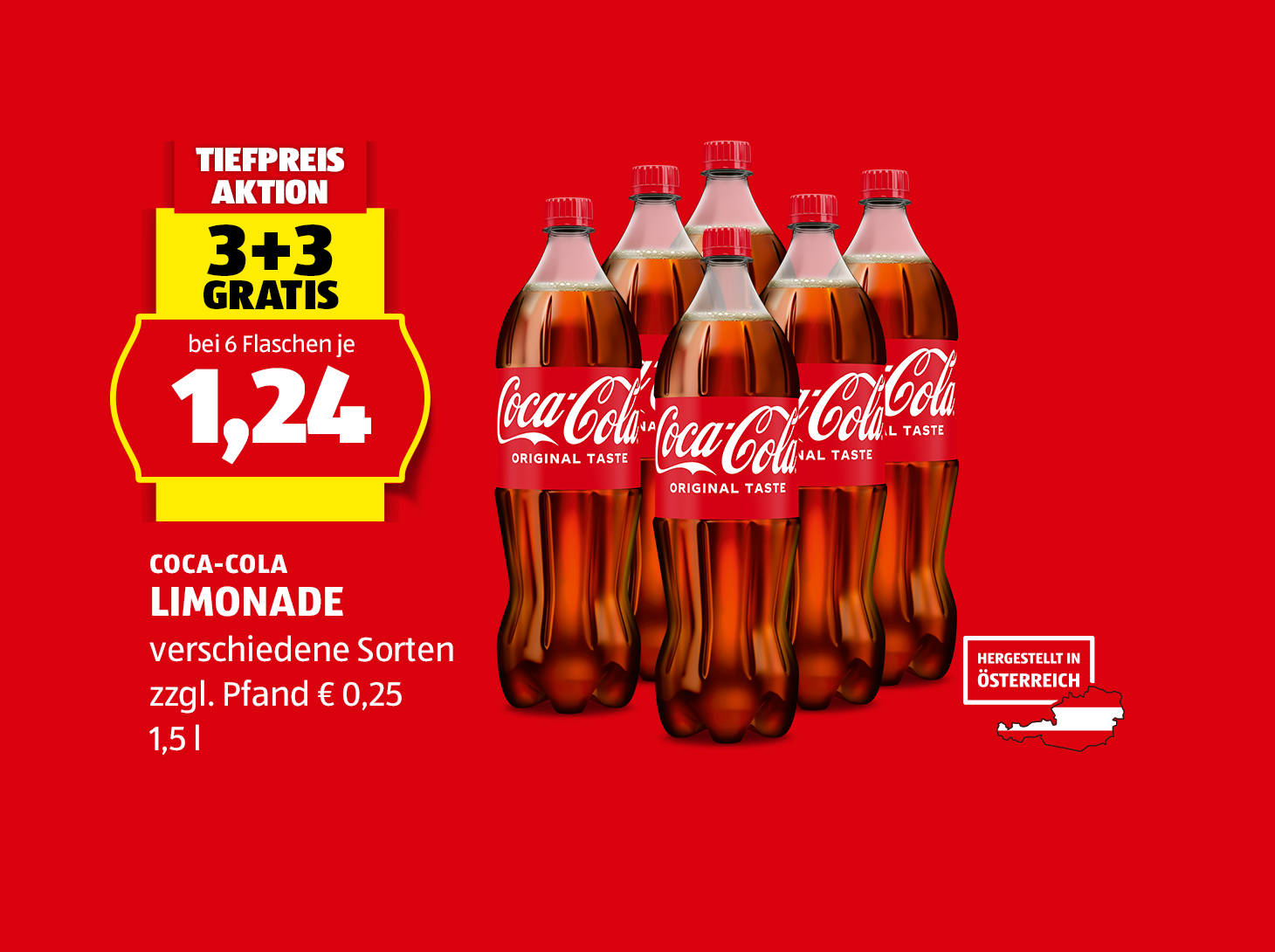 Coca-Cola, Limonade, 1,5 l, in verschiedenen Sorten erhältlich, 3+3 gratis € 1,24