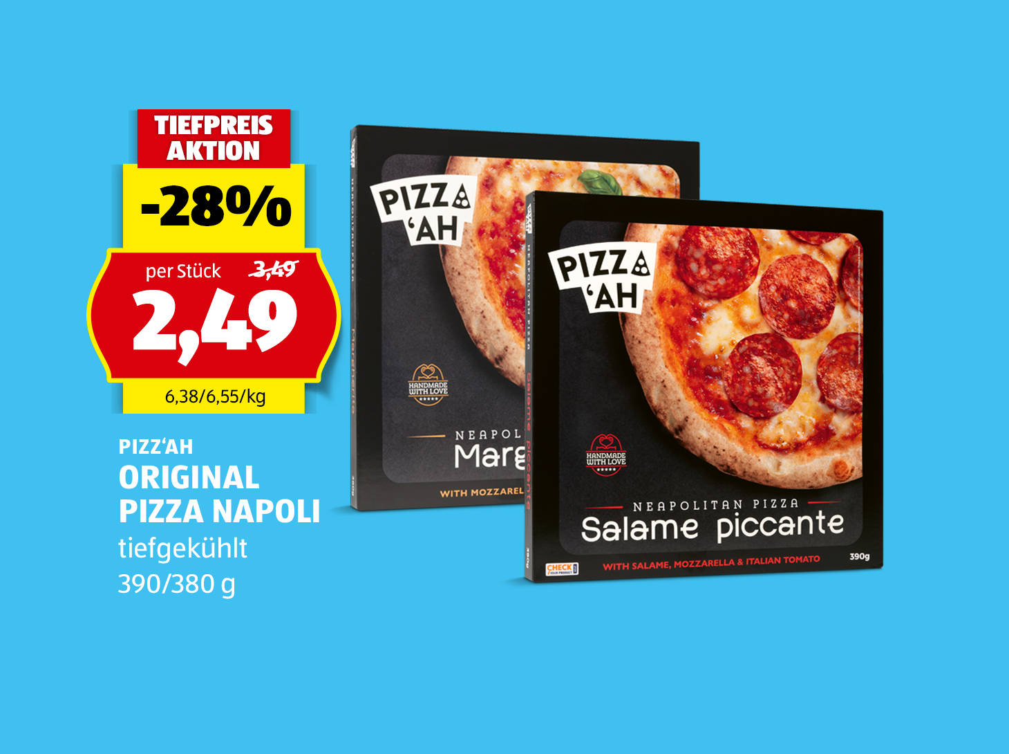Pizz'Ah, Original Pizza Napoli, 390/380 g, in verschiedenen Sorten erhältlich, € 2,49