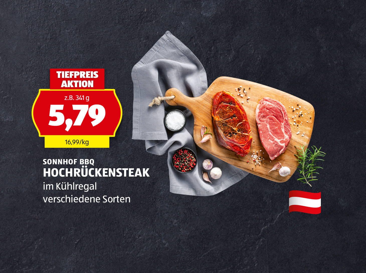 Sonnhof BBQ Hochrückensteak, in verschiedenen Sorten erhältlich, € 5,79