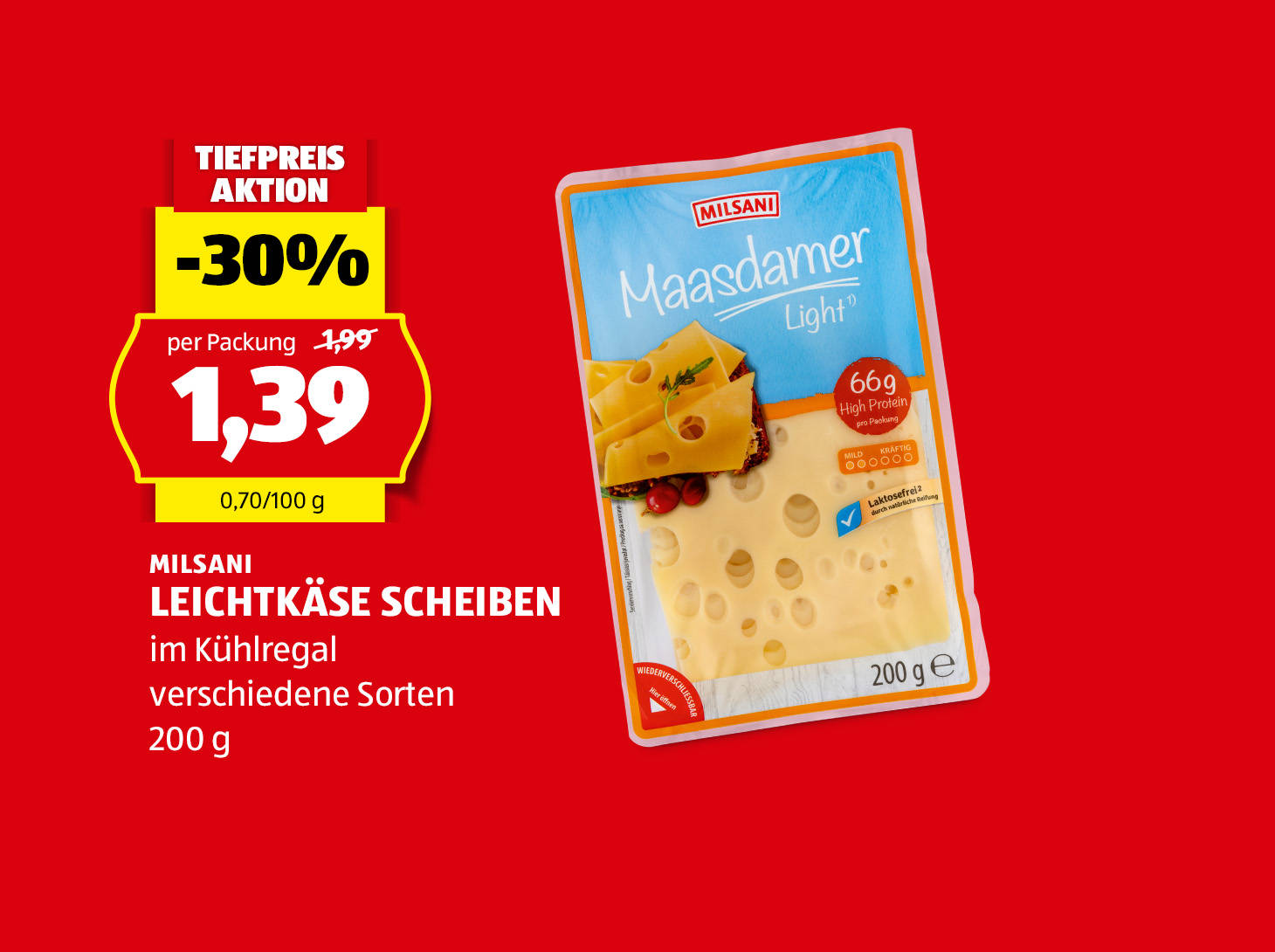 Milsani leichtkäse Scheiben, € 1,39