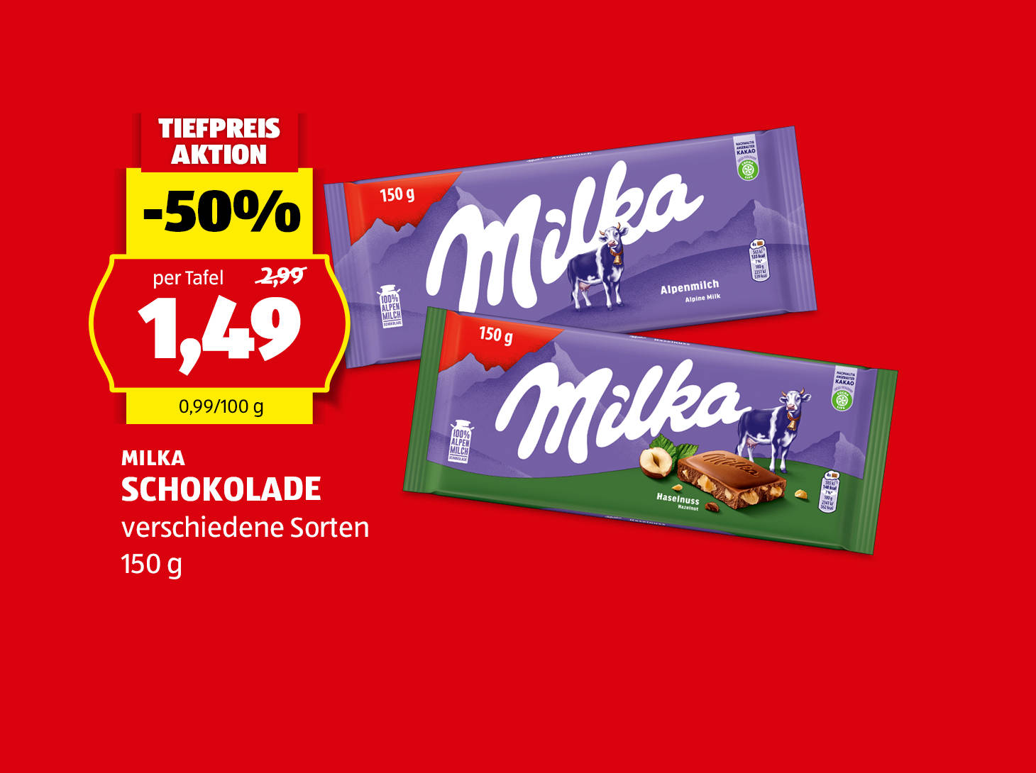 Milka Schokolade, € 1,49
