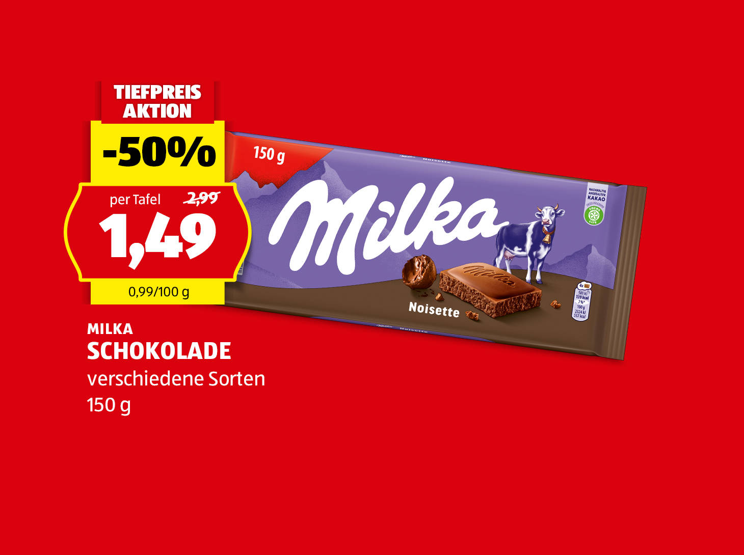 Milka, Schokolade, 150 g, in verschiedenen Sorten erhältlich, € 1,49