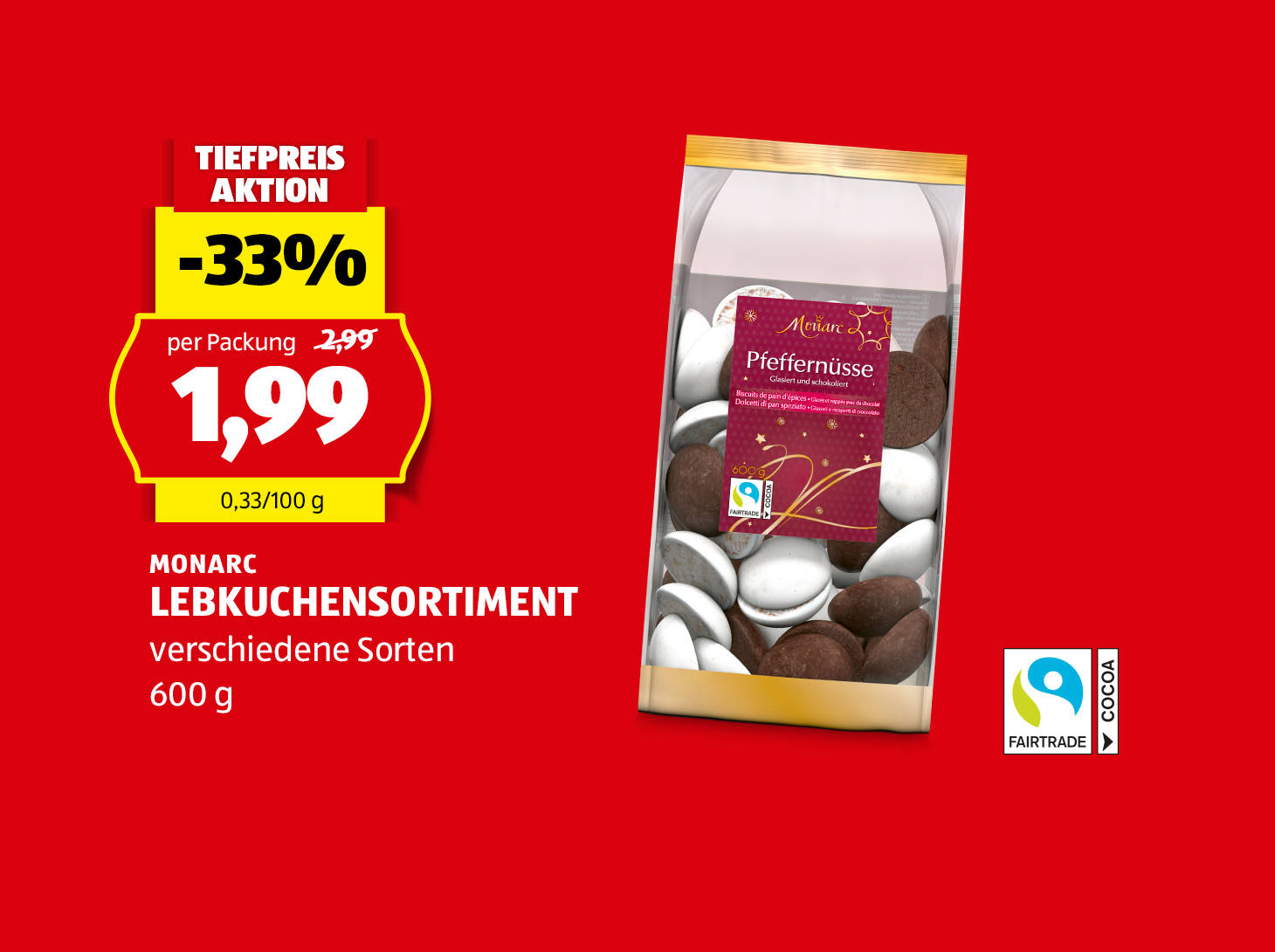 Monarc Lebkuchensortiment, 600 g, in verschiedenen Sorten, statt € 2,99 per Packung nur € 1,99