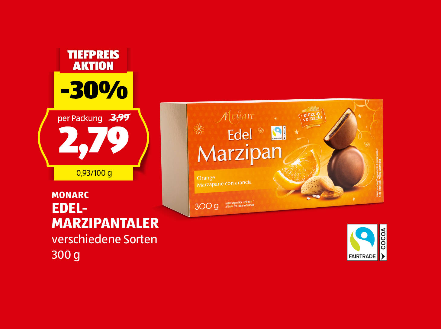 Monarc, Edelmarzipantaler, 300 g, in verschiedenen Sorten erhältlich, € 2,79
