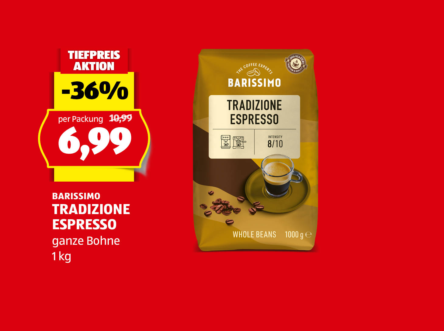 Barissimo Tradizione Espresso, 1 kg, statt € 10,90 per Packung nur € 6,99