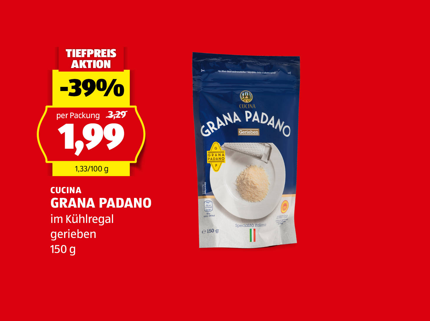 Cucina, Grana Padano, 150 g, € 1,99