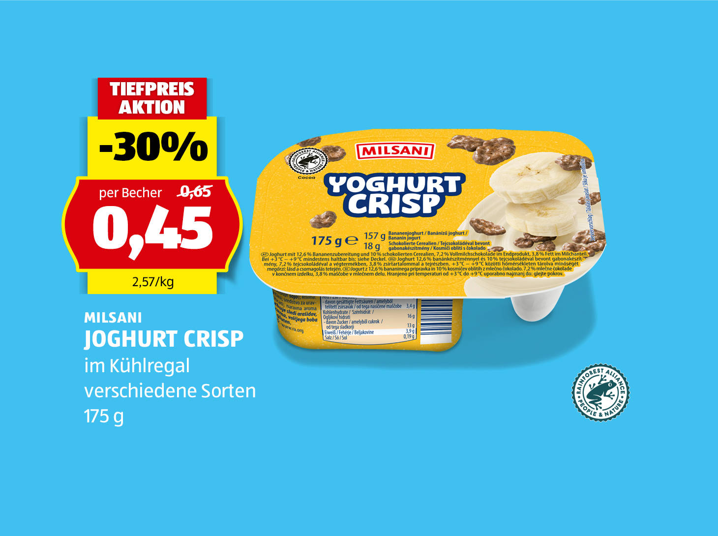 Milsani, Joghurt Crisp, 175 g, in verschiedenen Sorten erhältlich, € 0,45