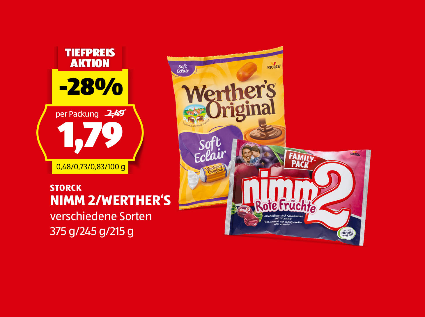 Storck Nimm 2/Werther's, 375 g/245 g/215 g, in verschiedenen Sorten erhältlich, € 1,79