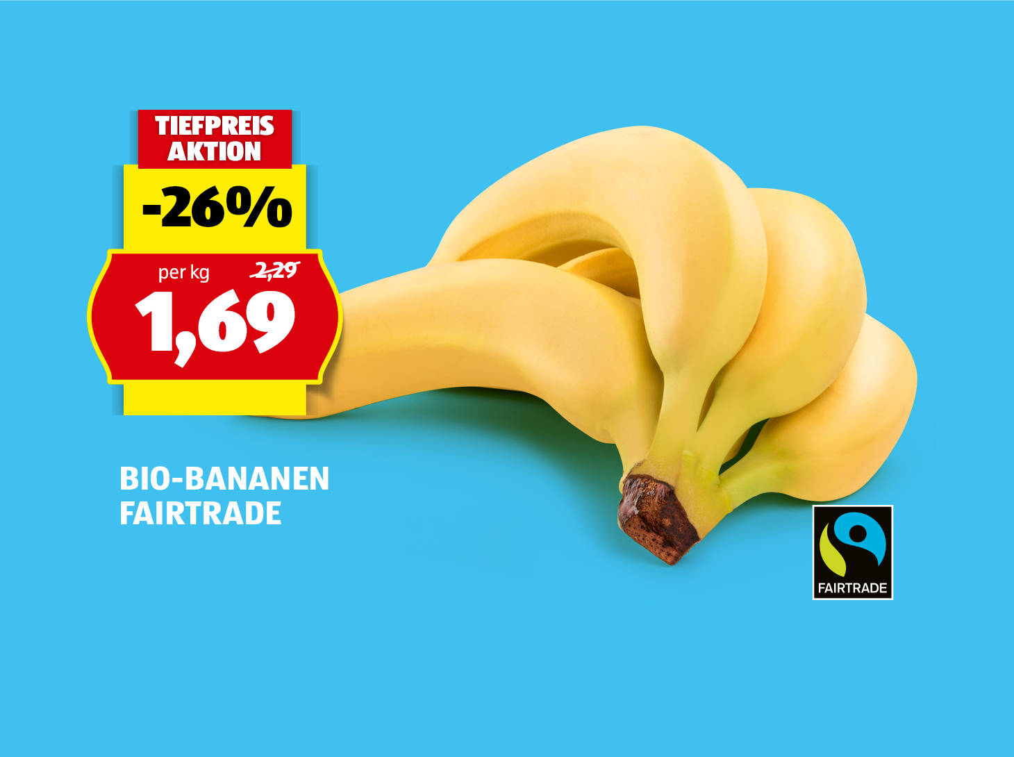 Bio-Bananen Fairtrade, statt € 2,29 per kg nur € 1,69