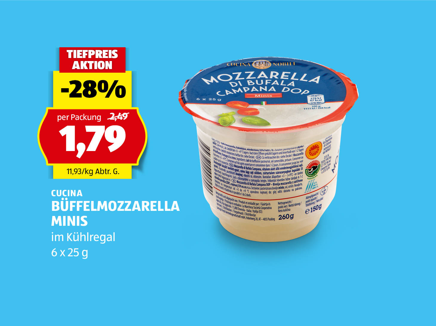 Cucina, Büffelmozzarella Minis, 6 x 25 g, € 1,79