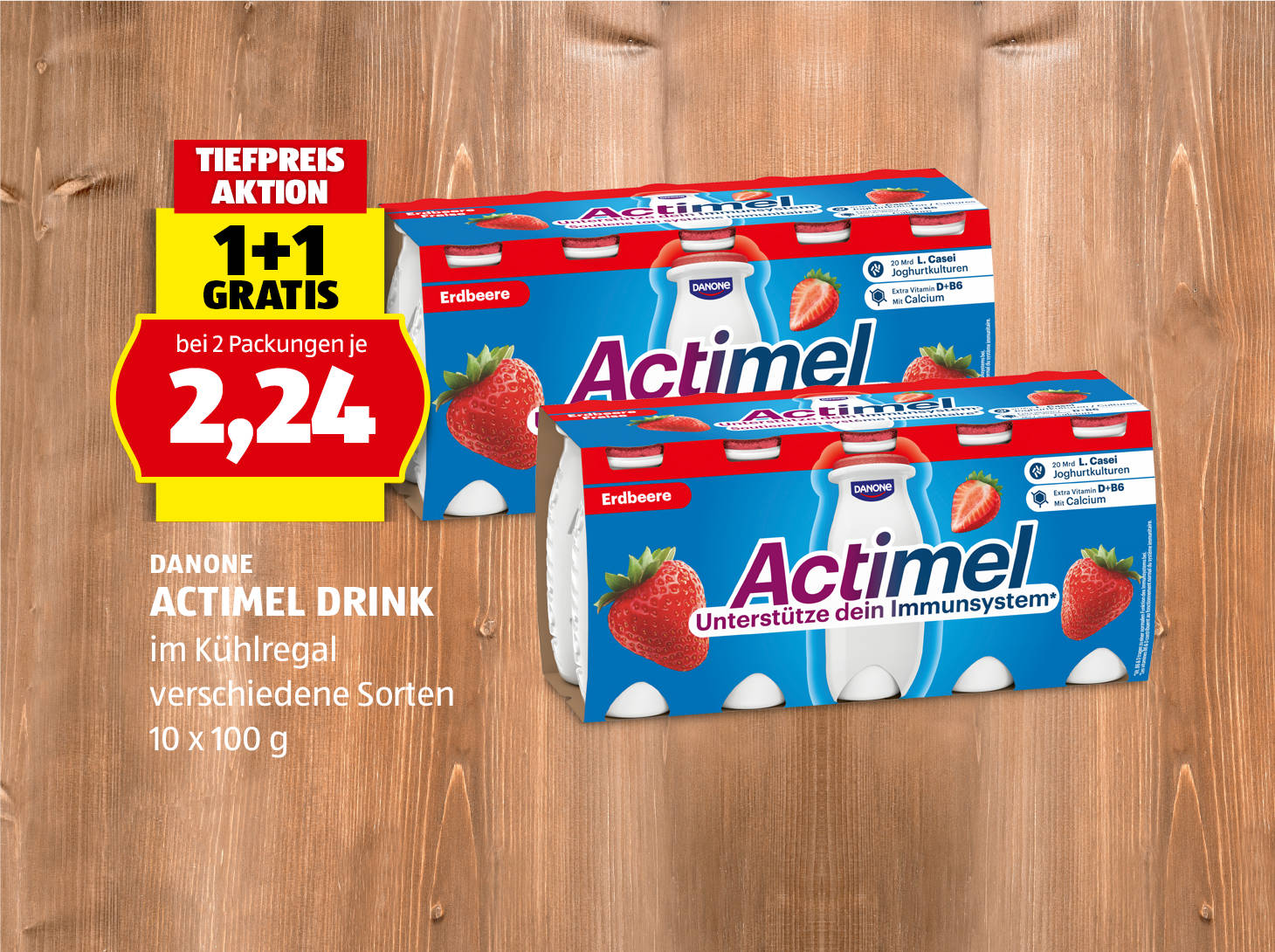 Danone Actimel Drink, 10 x 100 g, in verschiedenen Sorten, 1 +1 gratis bei 2 Packungen je € 2,24
