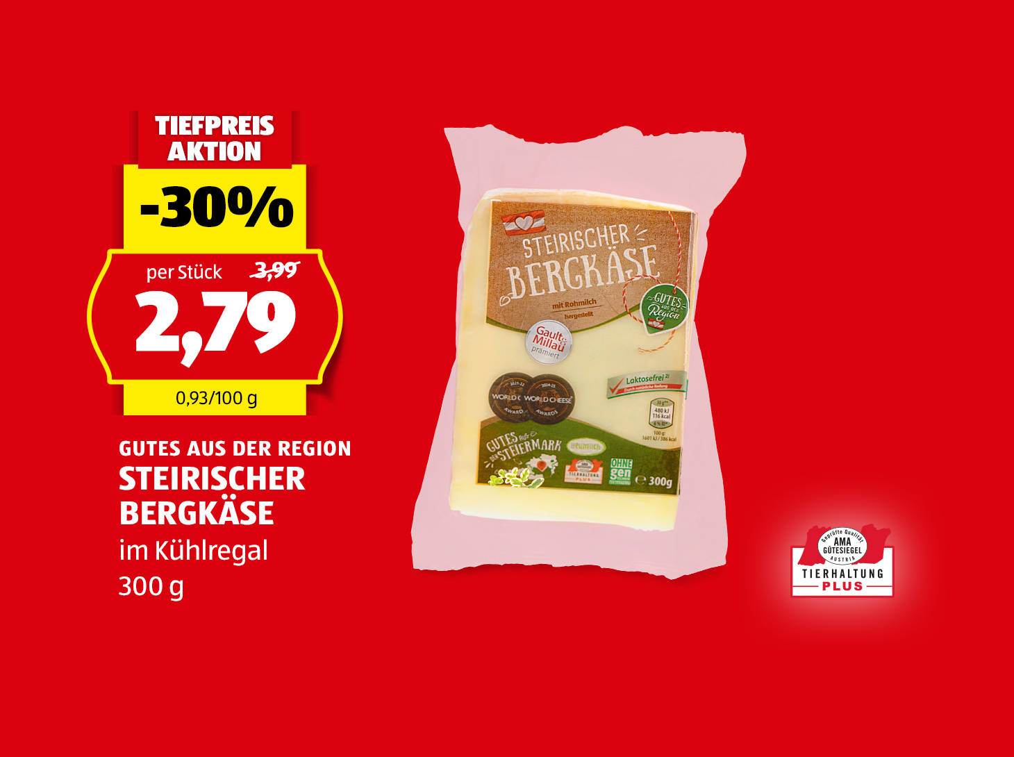 Gutes aus der Region, Steirischer Bergkäse, 300 g, € 2,79