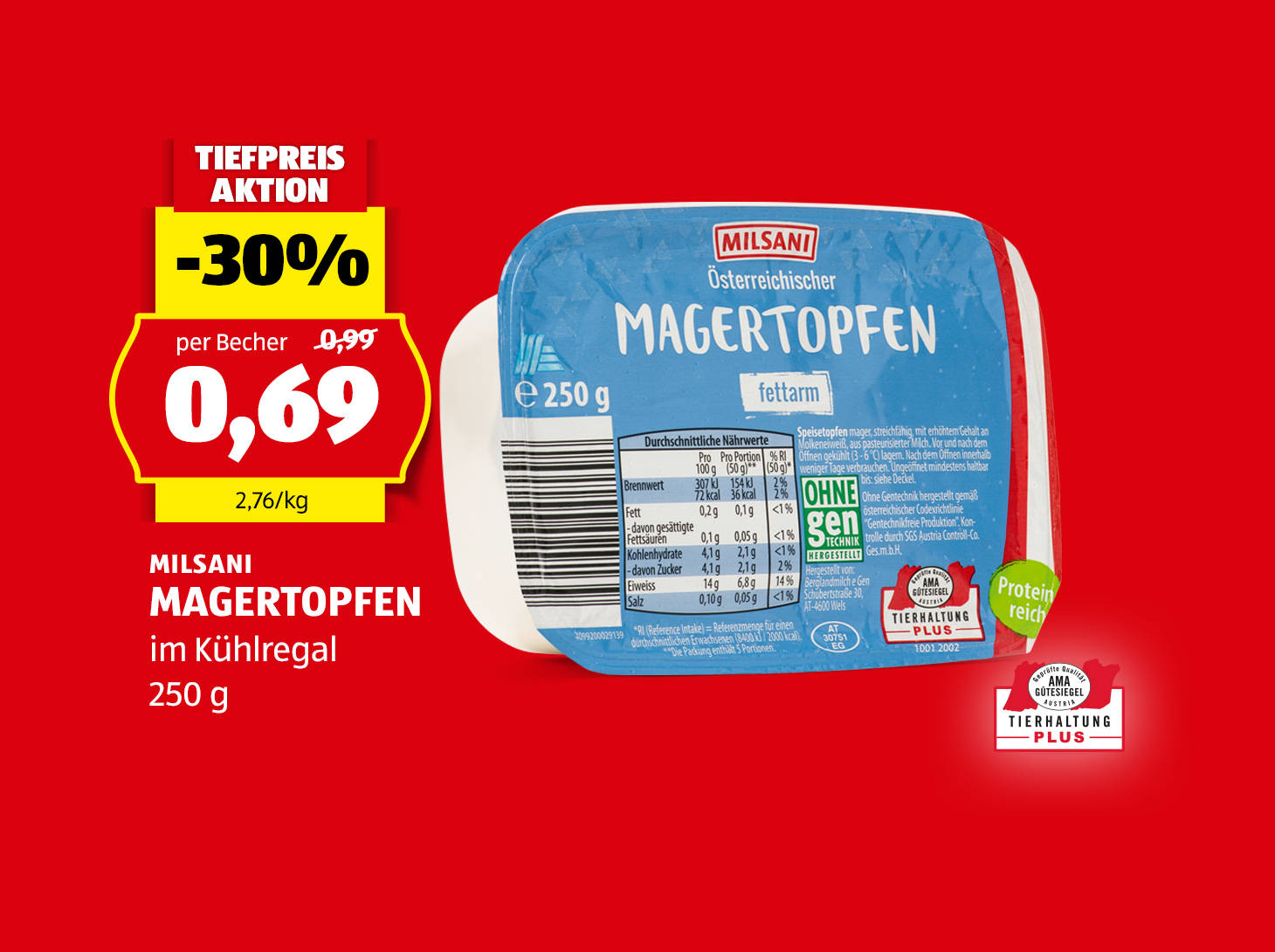Milsani Magertopfen, 250 g, € 0,69
