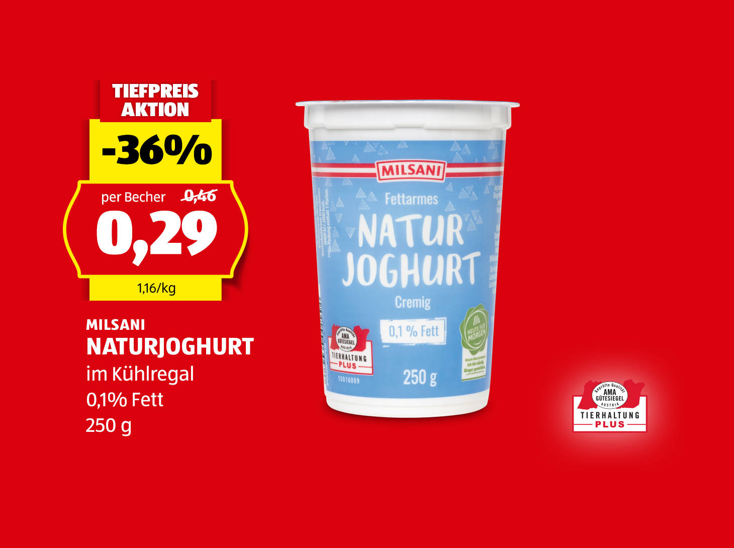 Milsani Naturjoghurt, 250 g, € 0,29
