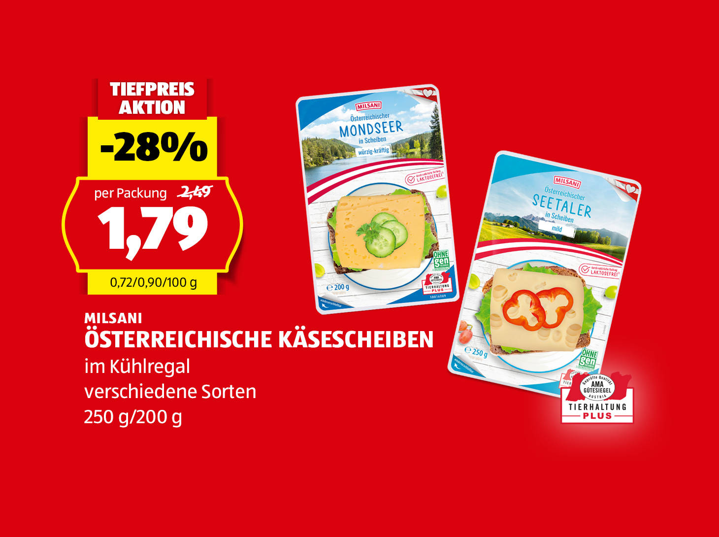Milsani Österreichische Käsescheiben, 250 g/200 g, in verschiedenen Sorten erhältlich, € 1,79