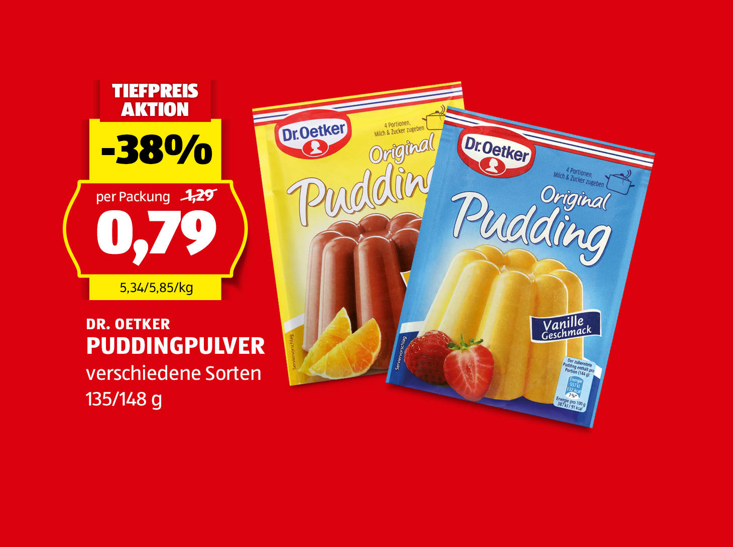 Dr. Oetkar, Puddingpulver, 135 g/148 g, in verschiedenen Sorten erhältlich, € 0,79