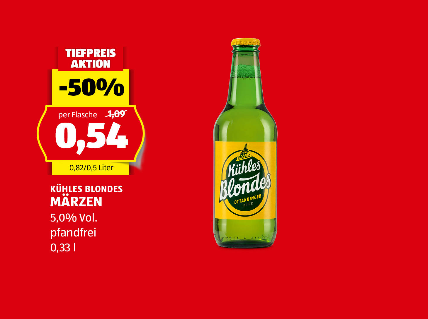 Kühles Blondes Märzen Flasche, 0,33 l, 5,0% Vol., statt € 1,09 per Flasche nur € 0,54