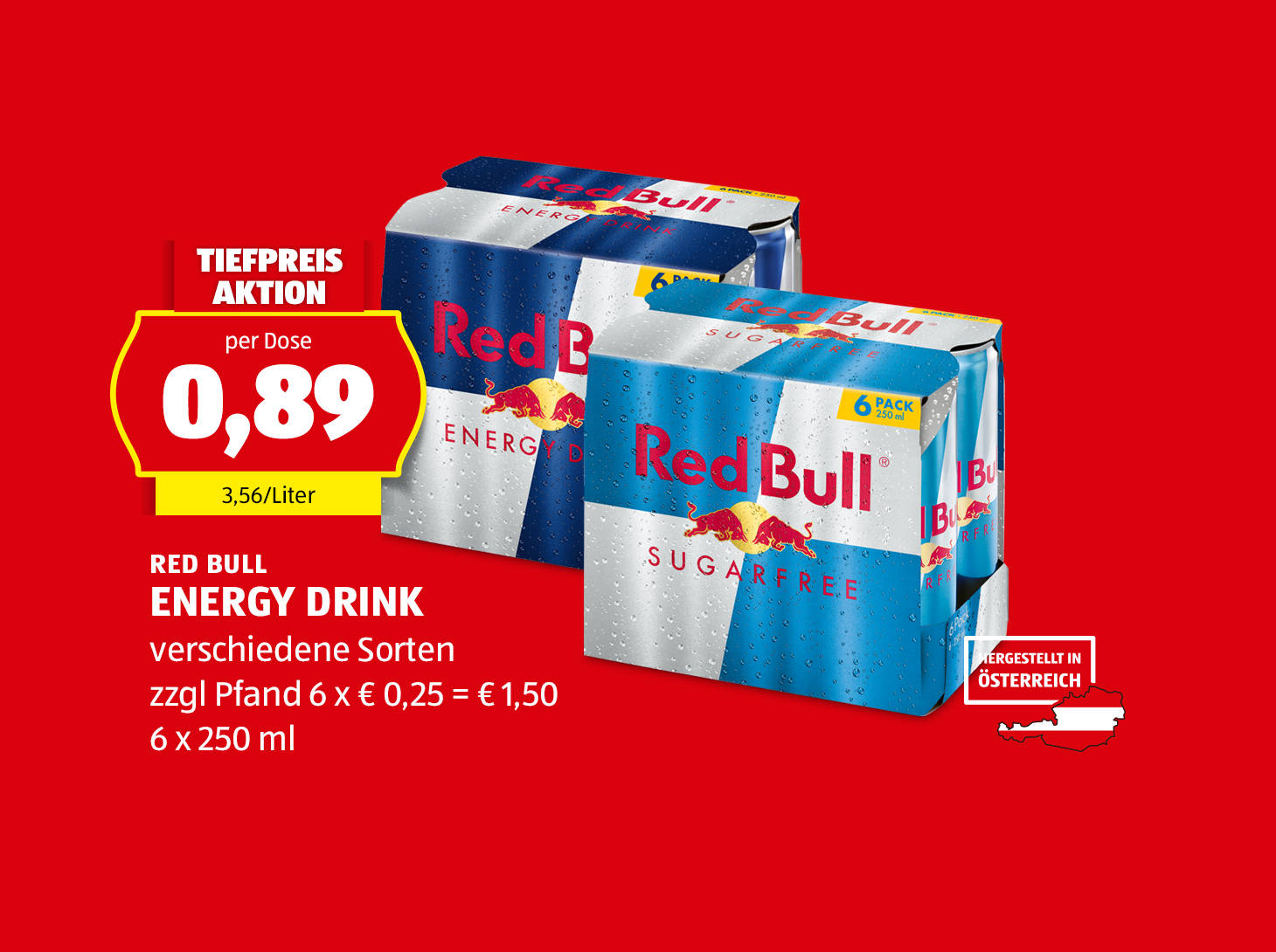 Red Bull, Energy Drink, 6 x 250 g, in verschiedene Sorten erhältlich, € 0,89