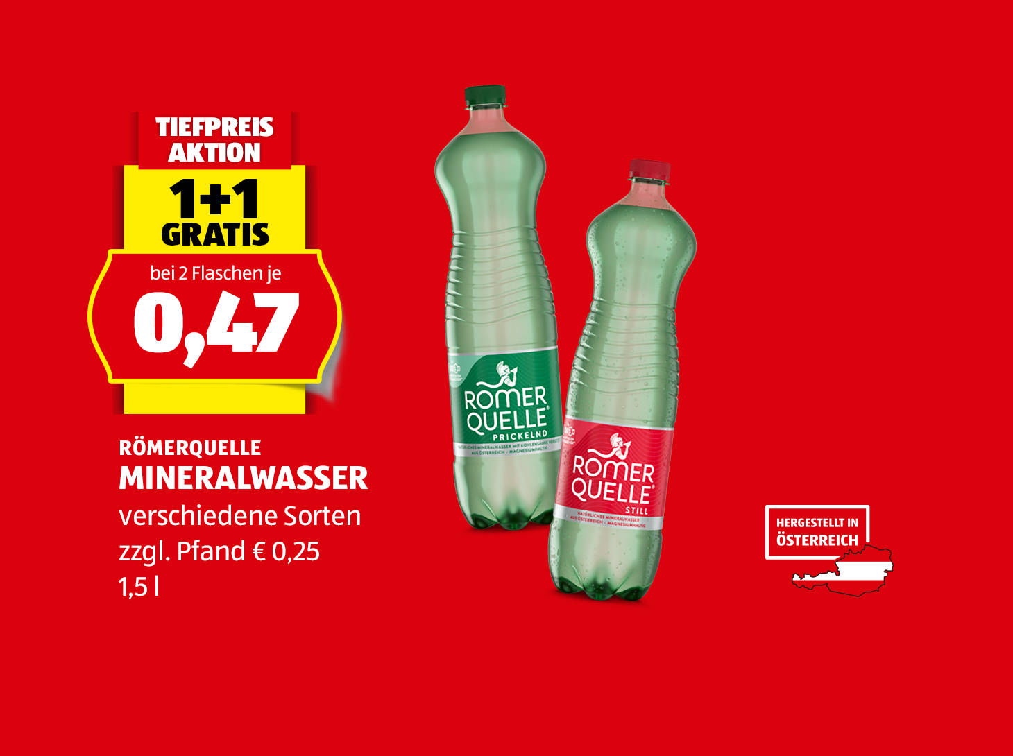 Römerquelle Mineralwasser, 1,5 l, in verschiedenen Sorten, 1+1 gratis bei 2 Flaschen je € 0,47