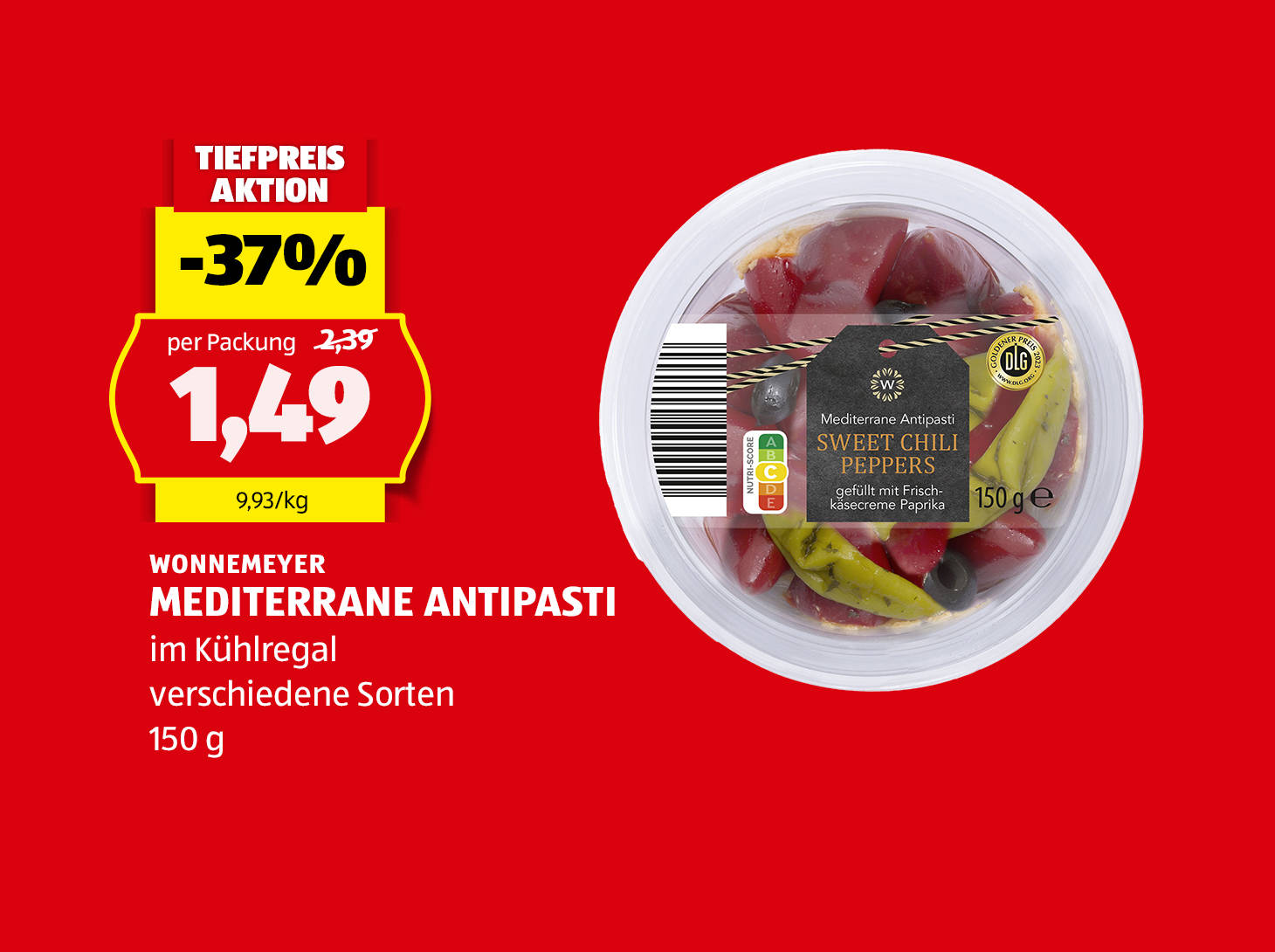 Wonnemeyer, Mediterrane Antipasti, 150 g, in verschiedenen Sorten erhältlich, € 1,49