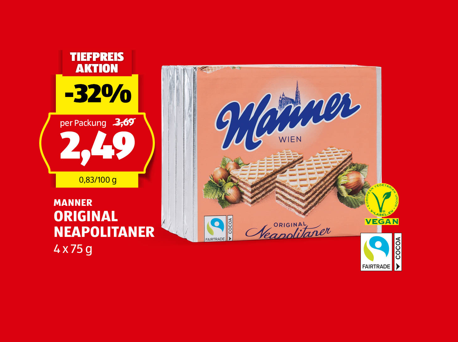 Manner Original Neapolitaner, 4 x 75 g, € 2,49