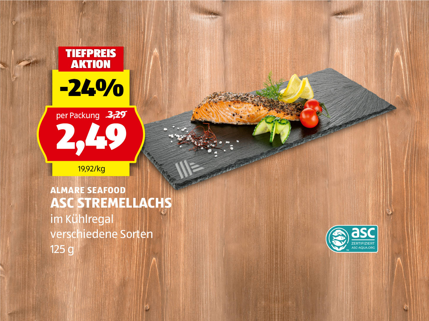 Almare Seafood ASC Stremellachs, 125 g, in verschiedenen Sorten, statt € 3,29 per Packung nur € 2,49