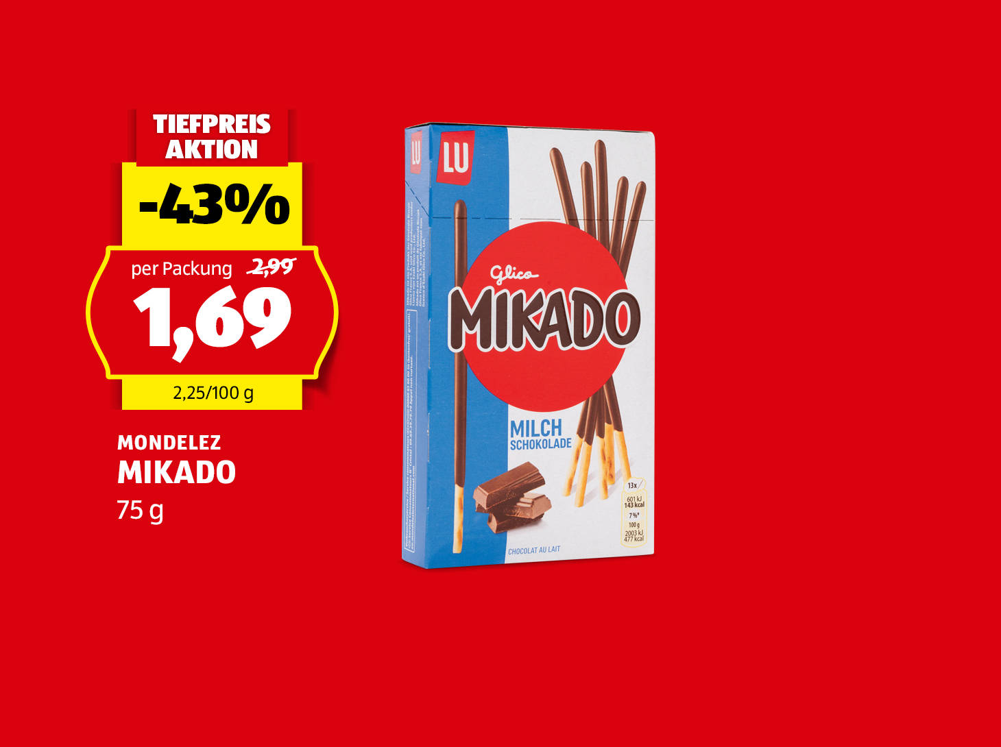 Mondelez, Mikado, 75 g, € 1,69