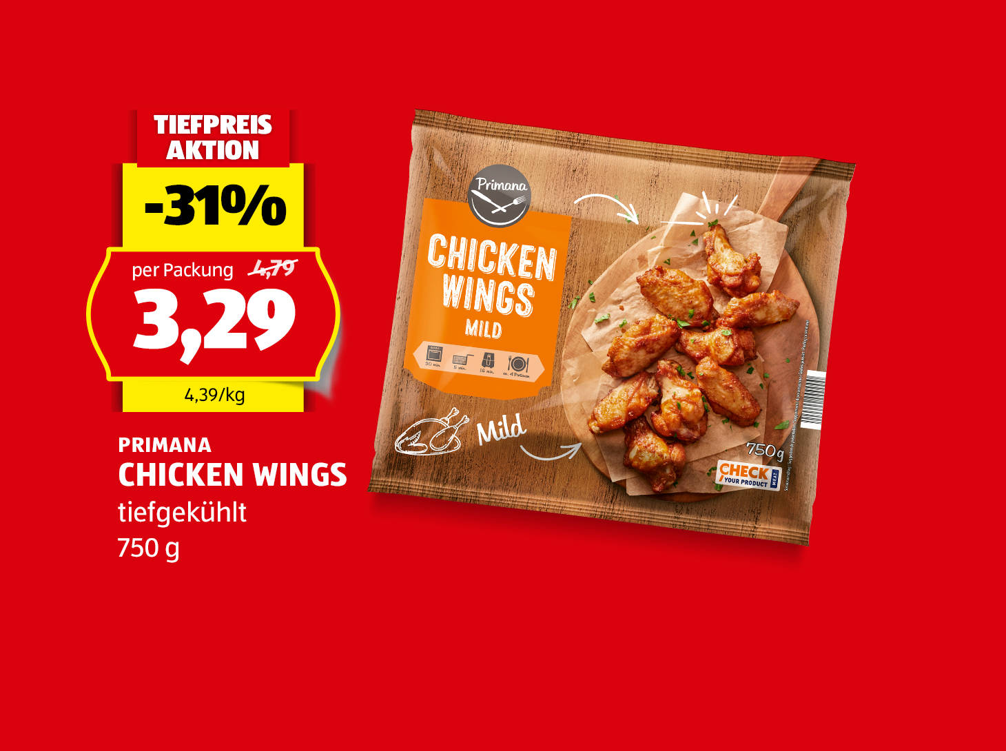 Primana Chicken Wings, 750 g, statt € 4,79 per Packung nur € 3,29