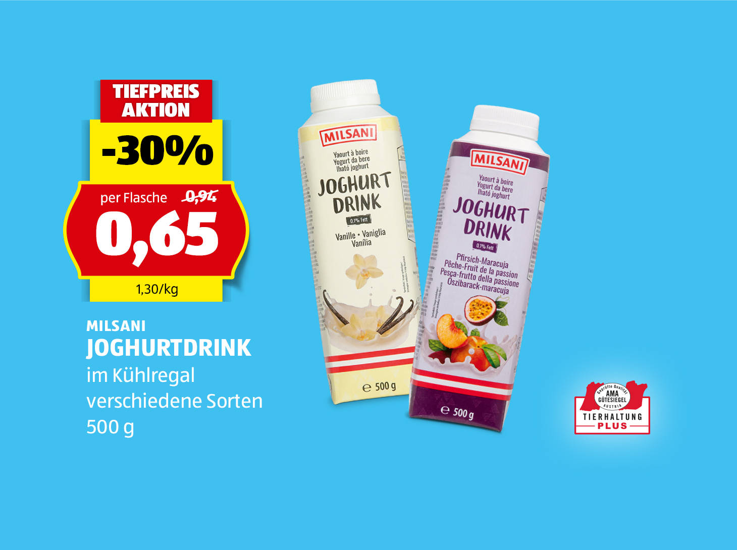 Milsani, Joghurtdrink, 500 g, in verschiedenen Sorten erhältich, € 0,65