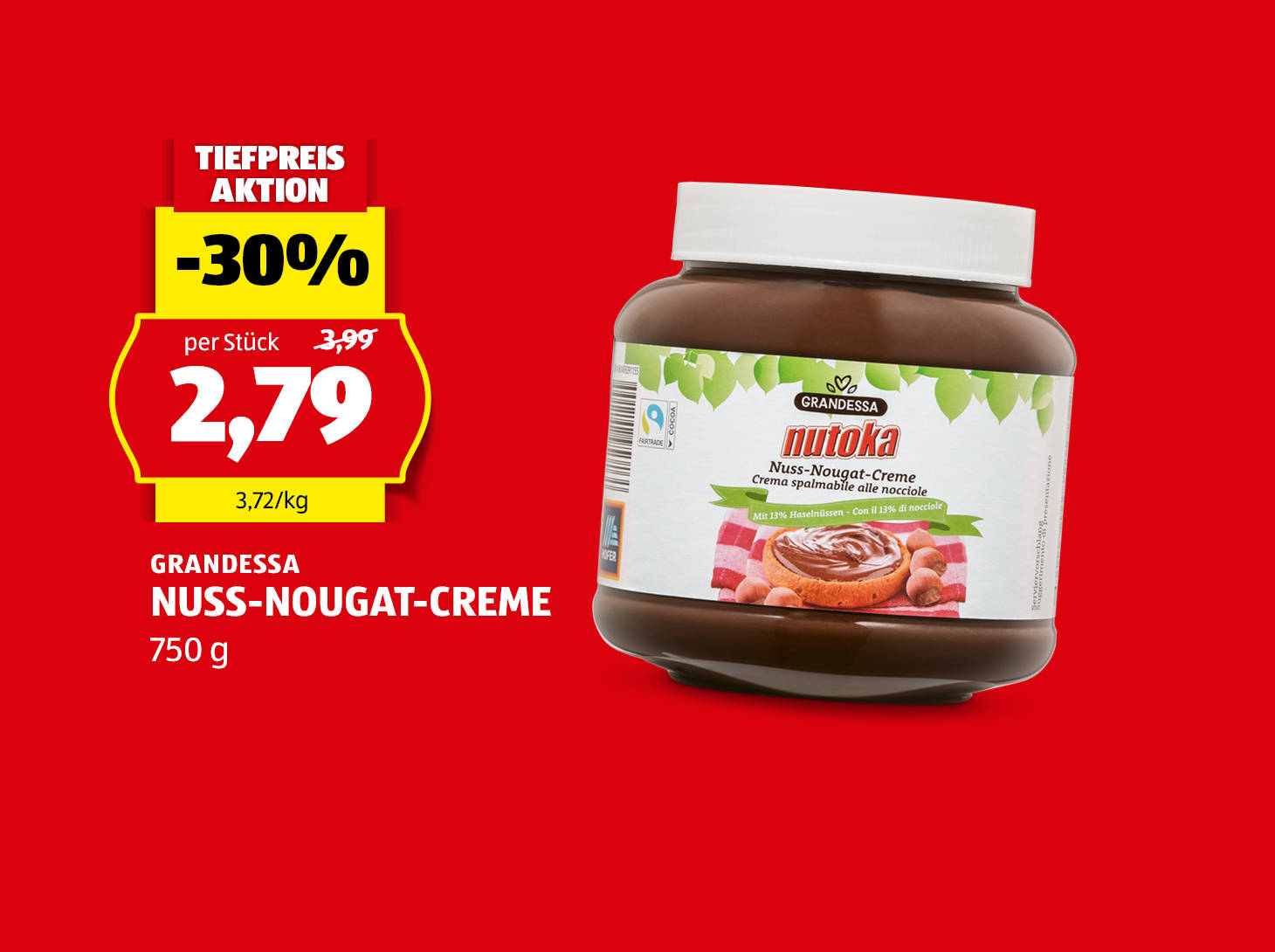 Grandessa Nuss-Nougat-Creme, 750 g, € 2,79