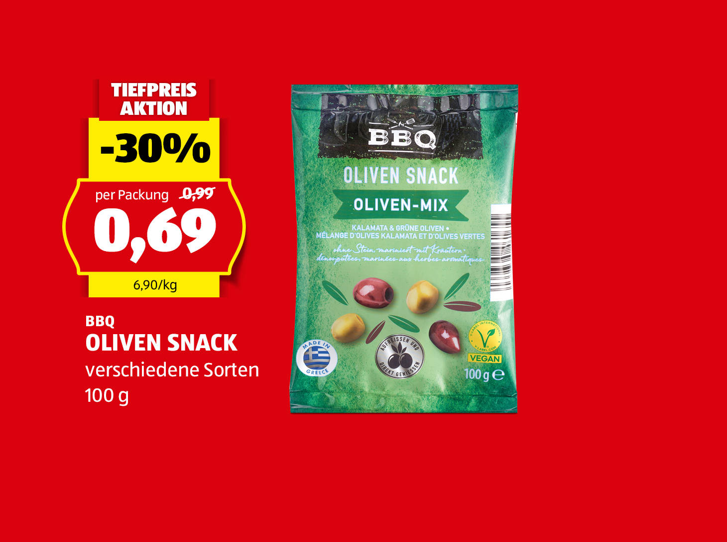 BBQ Oliven Snack, € 0,69