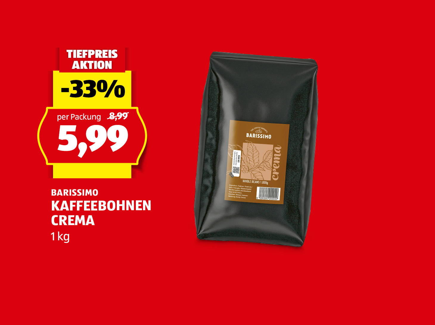 Barissimo Kaffeebohnen Crema, € 5,99