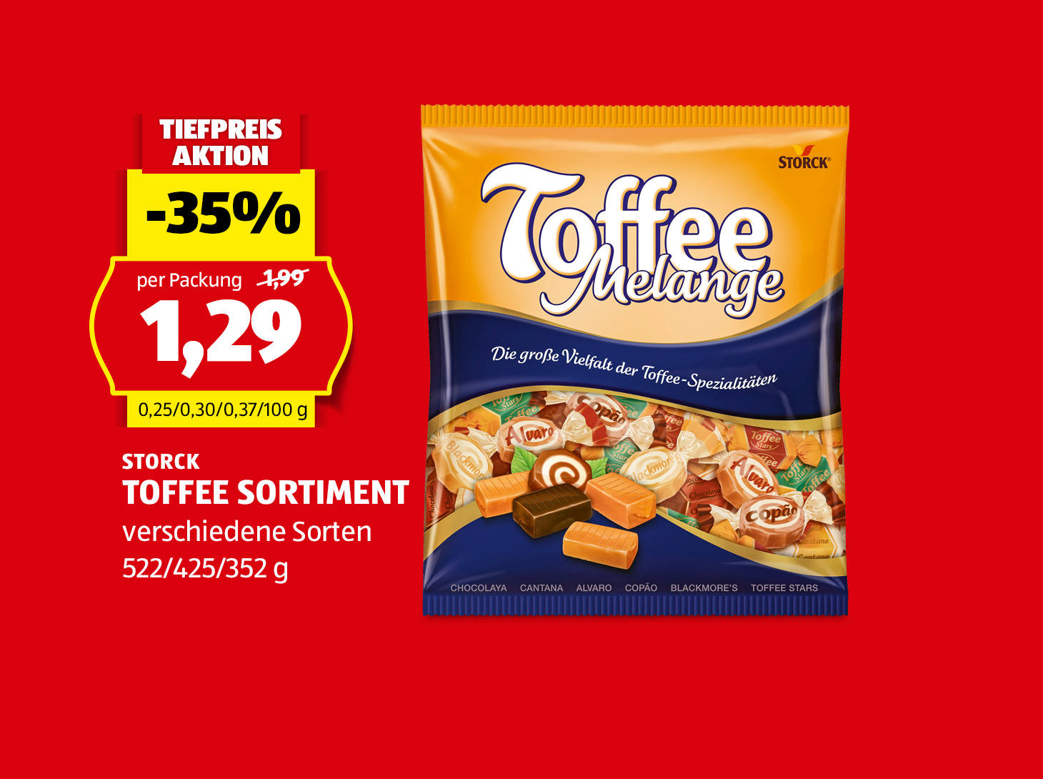 Storck Toffee Sortiment, 522/425/352 g, in verschiedenen Sorten, statt € 1,99 per Packung nur € 1,29