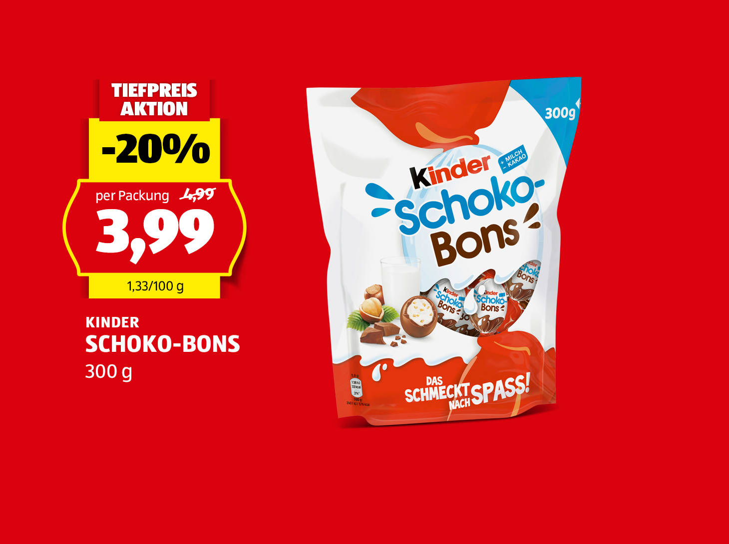 Kinder Schoko-Bons, 300 g, statt € 4,99 per Packung nur € 3,99