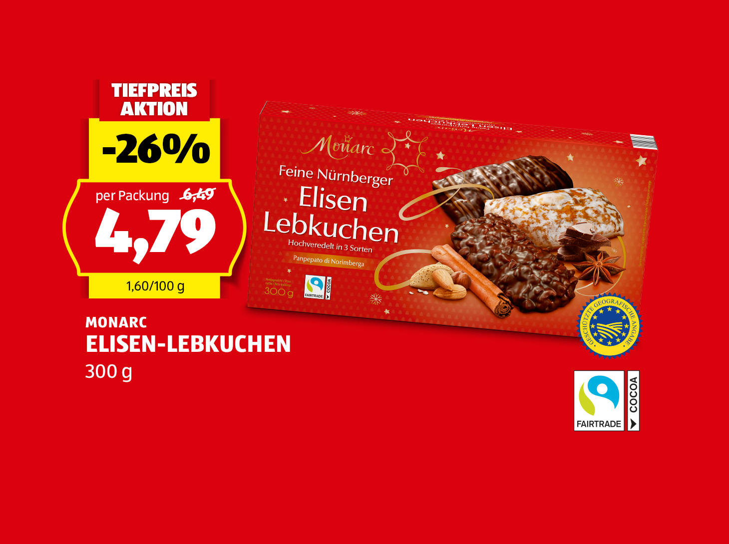 Monarc Elisen-Lebkuchen, 300 g, statt € 6,49 per Packung nur € 4,79