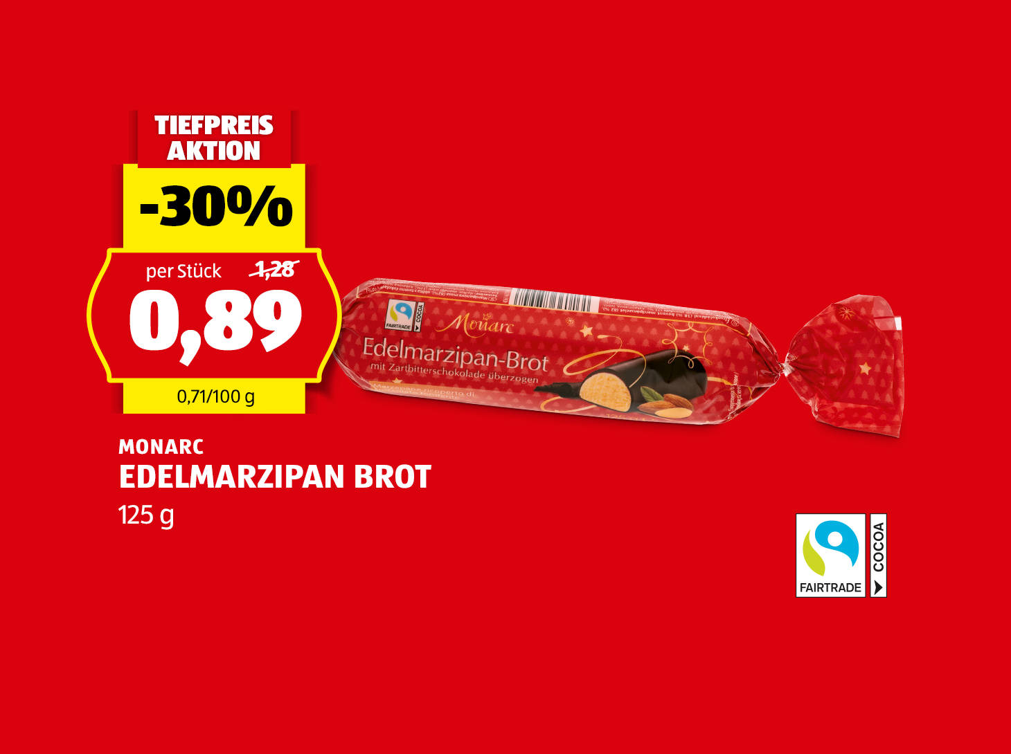 Monarc, Edelmarzipan Brot, 125 g, € 0,89
