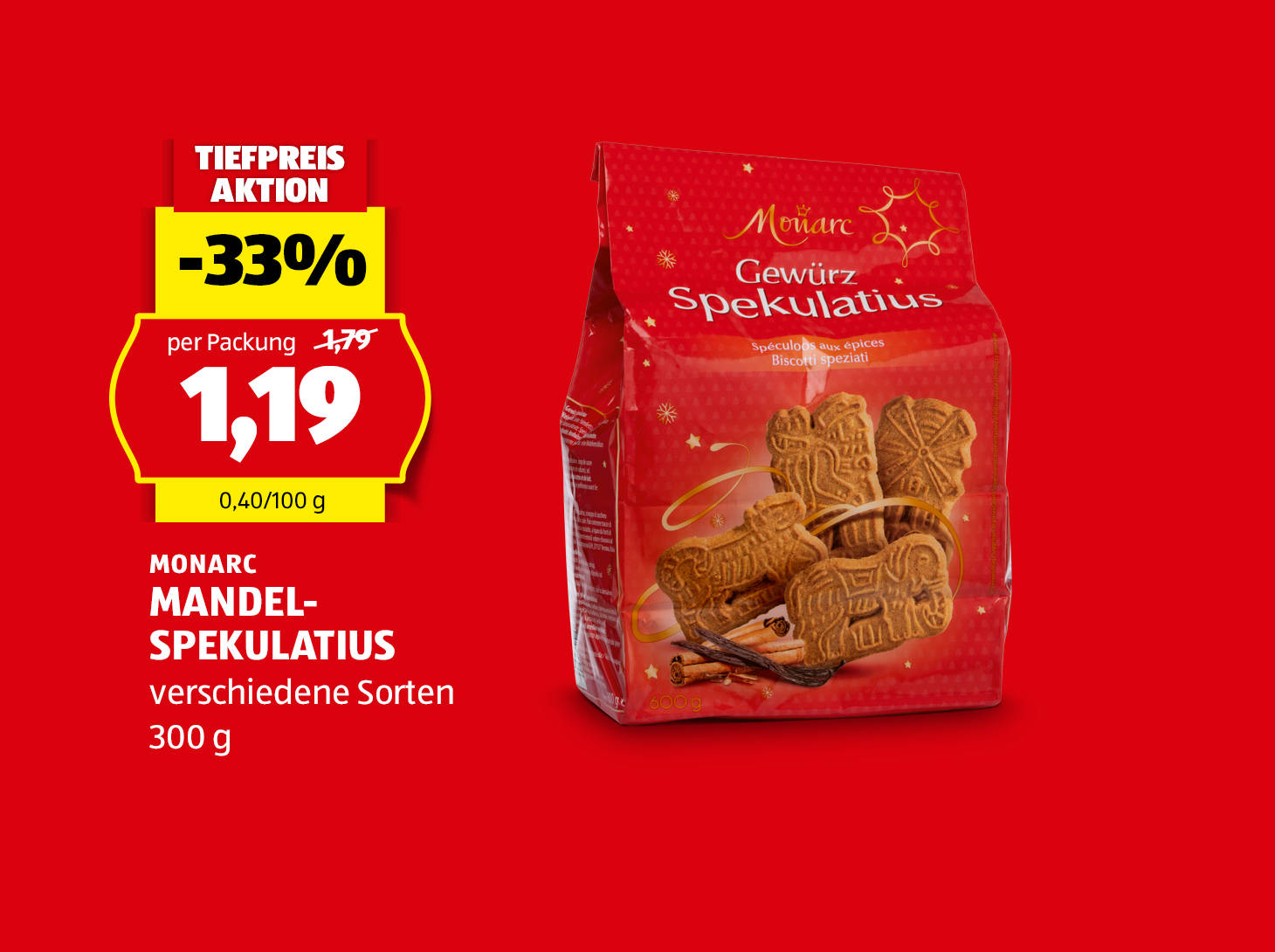 Monarc, Madelspekulatius, 300 g, in verschiedenen Sorten erhältlich,€ 1,19