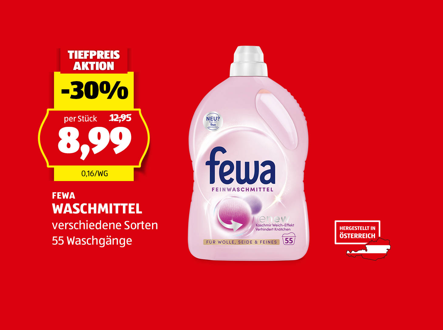 Fewa, Waschmittel, in 55 WG, in verschiedenen Sorten erhältlich, € 8,99