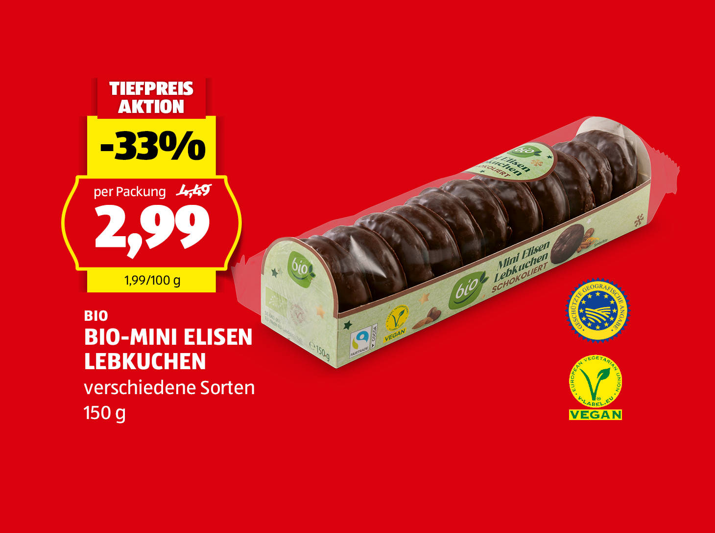 Bio-Mini Elisen Lebkuchen, 150 g, in verschiedenen Sorten, statt € 4,49 per Packung nur € 2,99