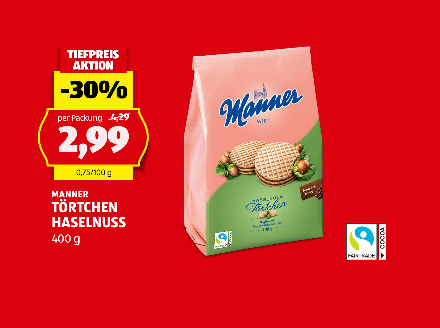 Manner, Törtchen Haselnuss, 400 g, € 2,99