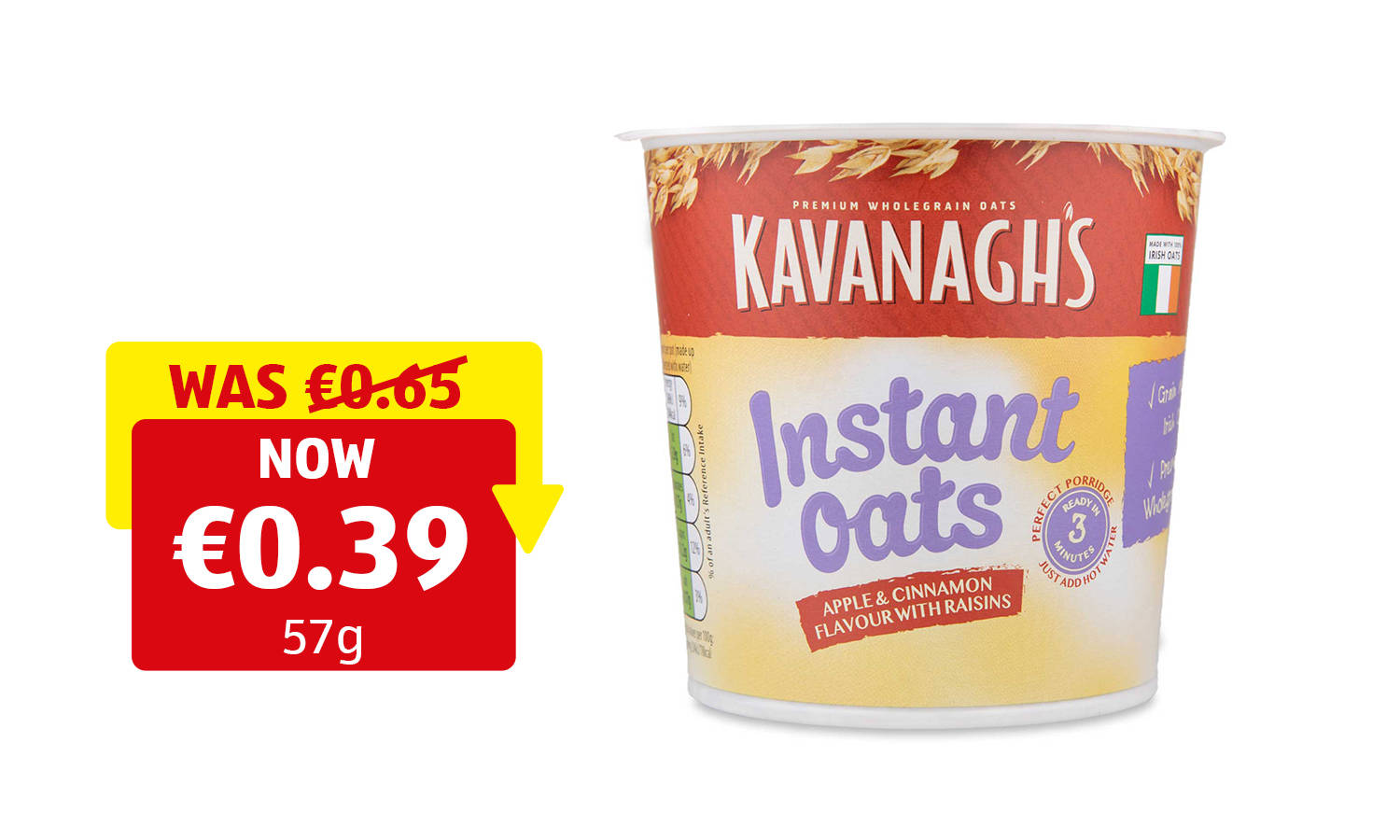 Image of Apple & Cinnamon Flavour with Raisins Instant Oats Porridge Pot