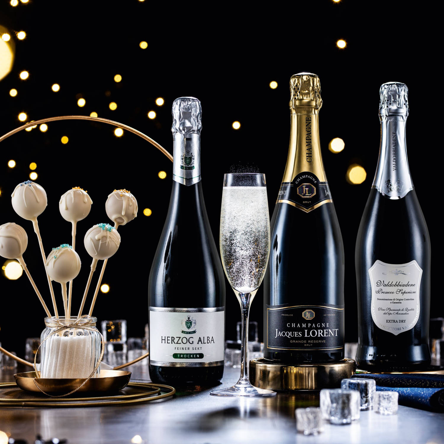 Serviervorschlag: Prickelnde Champagner Cake Pops