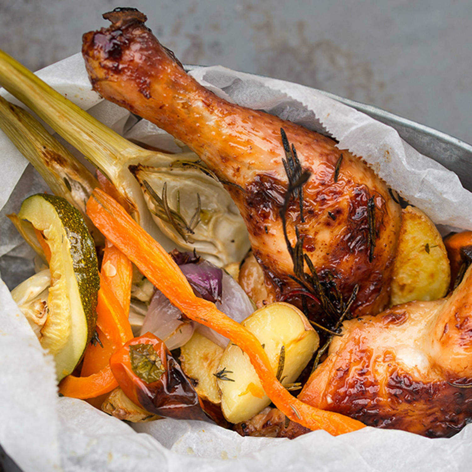 Hühnerkeulen in Chili-Honig-Marinade