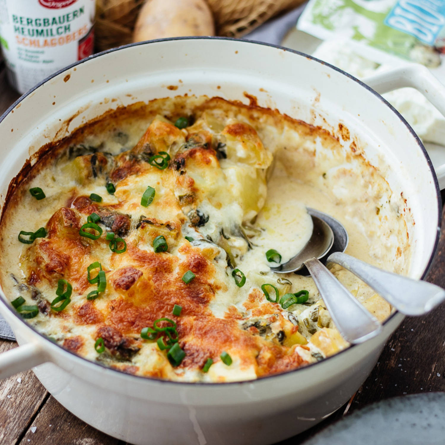 Serviervorschlag: Spinat-Feta-Kartoffel Auflauf