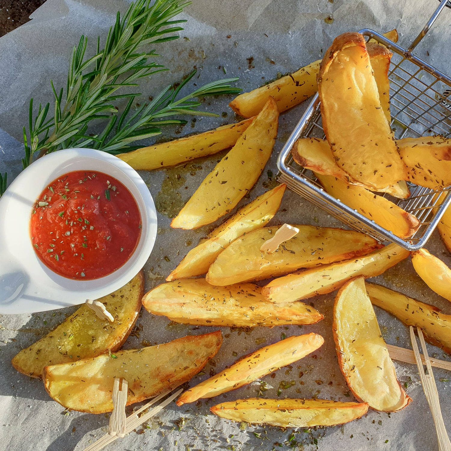Kartoffel-Wedges mit scharfer Dip-Sauce