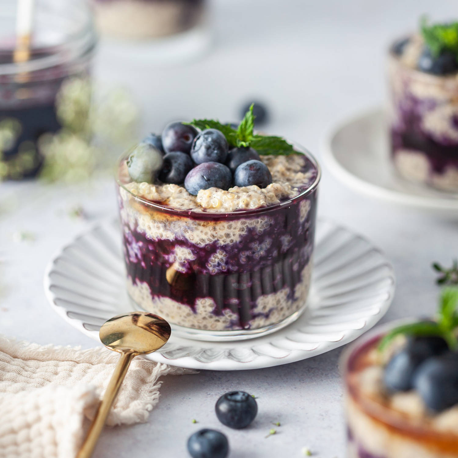 Serviervorschlag: Protein-Frühstücks-Quinoa mit Heidelbeeren