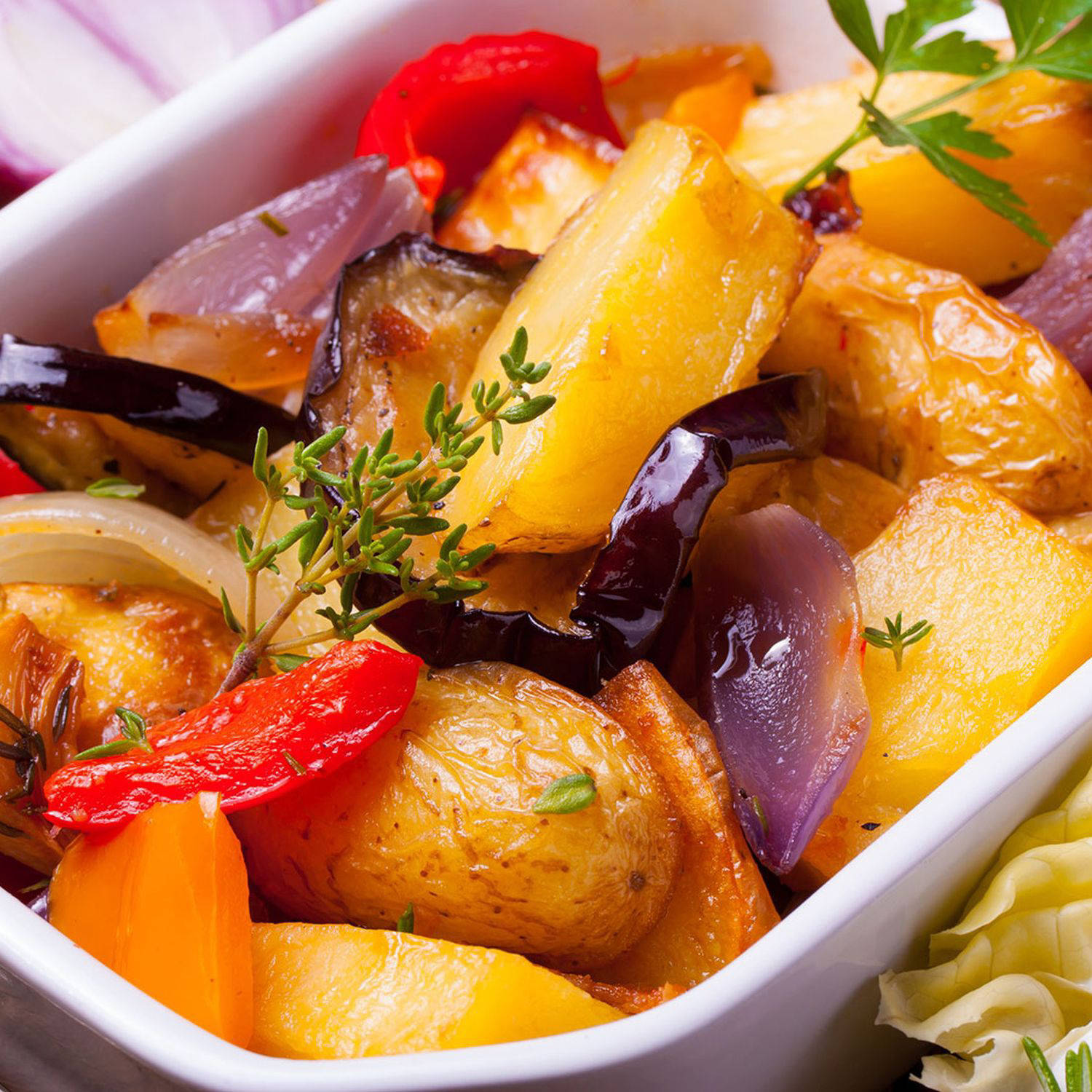 Serviervorschlag: Erdäpfel mit Paprika aus dem Ofen