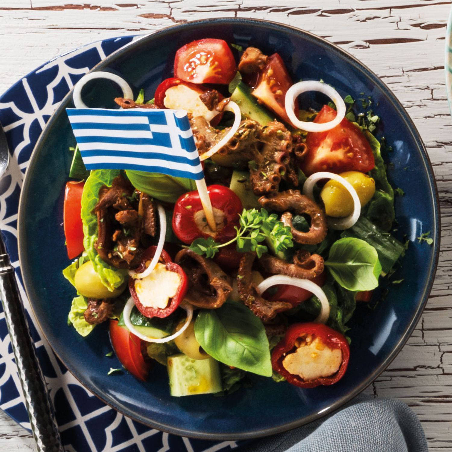 Serviervorschlag: Griechischer Oktopus-Salat