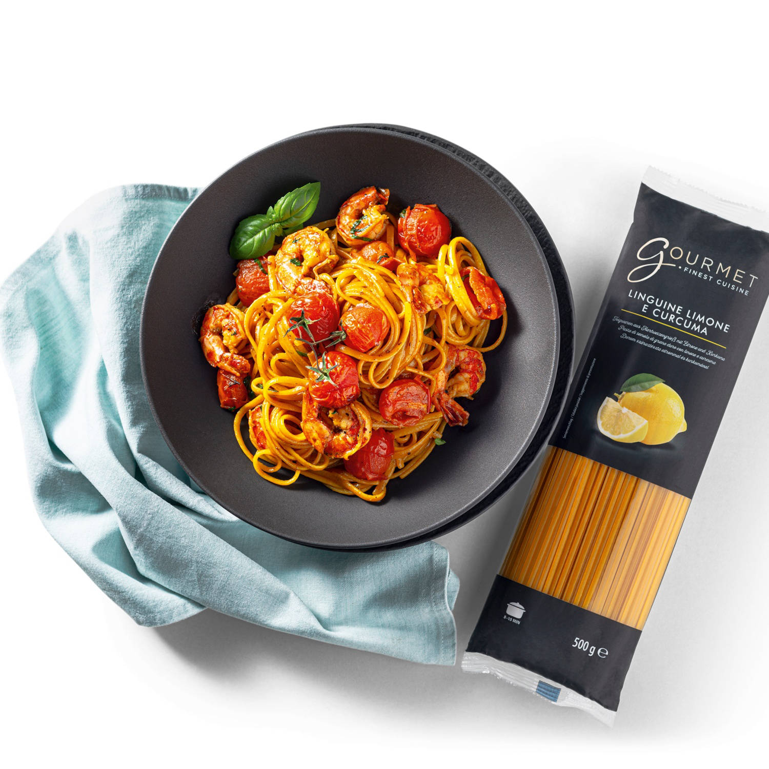 Black Tiger Garnelen mit Spaghetti und Tomaten